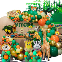 Jungle Animal Theme Green Balloon Arch Kit for Kids' Birthday Party Decorations