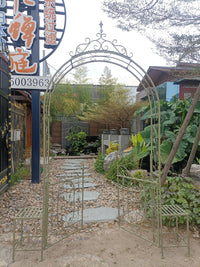 European Wrought Iron Garden Arch with Gate for Climbing Plants