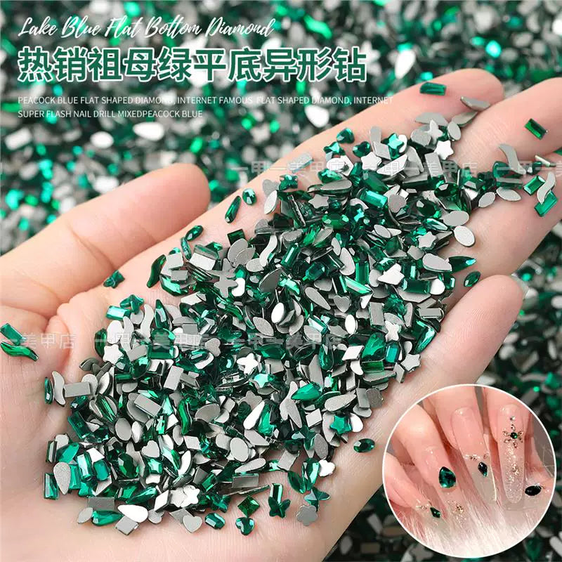Emerald Green Flat-Back Nail Art Rhinestones for Manicures