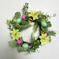 Artificial Bird Egg Wreath for Spring Easter, Green Leaf Garland Door Wall Decor