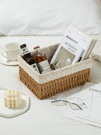 Handwoven Rattan Storage Basket for Desk Organization, Cosmetics, Keys, Snacks