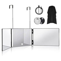 Portable Tri-Fold Mirror with Stand for Self-Haircut & Makeup, USB Rechargeable or Non-Lit Options