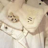Cute Cat and Fish Plush Scarf for Winter, Thickened Japanese Style Warm Cross Scarf for Students