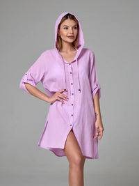 Women's Hooded Beach Cover-Up Shirt Dress UV Protection