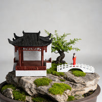Chinese Ancient Opera Stage Miniature Model with Bridge and Figures for Micro Landscape Decor