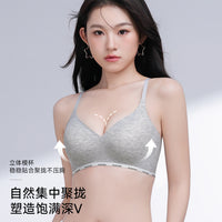Seamless Camellia Antibacterial Ribbed Bra with Jelly Strips for Soft Support and Gathering