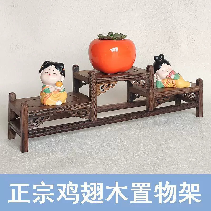 Rosewood Display Shelf Chinese Style Teapot Stand Solid Wood Curio Rack for Collectibles