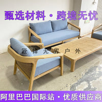 Teak Outdoor Wicker Sofa Set for Patio Garden Villa Hotel