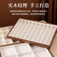 Walnut Grain Jewelry Display Tray with Lid, Ring Earring Storage Organizer for Retail and Home