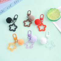 Creative Resin Hollow Star Keychain with Plush Ball Charm for Bags