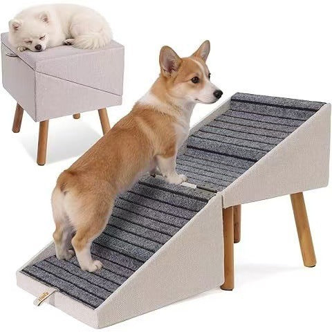 Convertible Pet Stairs and Ramp, Wooden Dog Steps with Non-Slip Surface, Detachable Design for Small to Medium Dogs