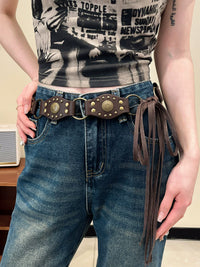 Bohemian Ethnic Woven Waist Chain Belt for Dresses with Beaded Accents