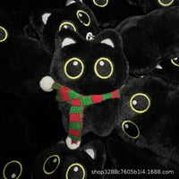 Squeaky Big-Eyed Cat Plush Keychain with Scarf or Bag - Cute Animal Doll for Bags & Gifts