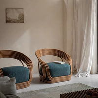 Rattan Woven Armchair for Balcony, Single Sofa Chair for Hotel & Home, Japanese Style Rattan Lounge Chair