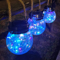 Solar Powered Crackle Glass Ball Hanging Lantern for Garden & Patio Decor, Waterproof Outdoor Night Light
