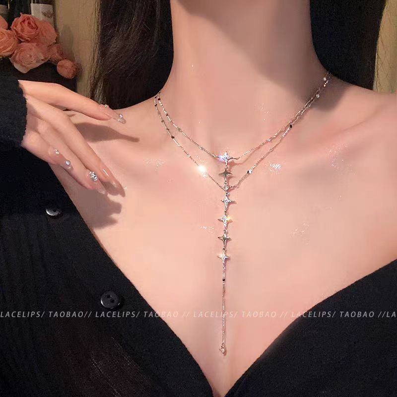 Moonlit Star River Double-Layer Body Chain Necklace for Women, Elegant Clavicle Chain