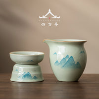 Hand-Painted Underglaze Ceramic Tea Strainer & Gongdao Cup Set