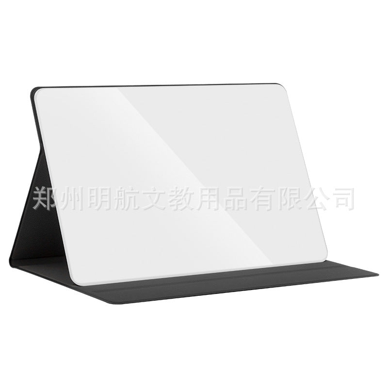 Magnetic Glass Whiteboard with Leather Case, Foldable Stand, Portable for Business Office, Erasable Memo Board