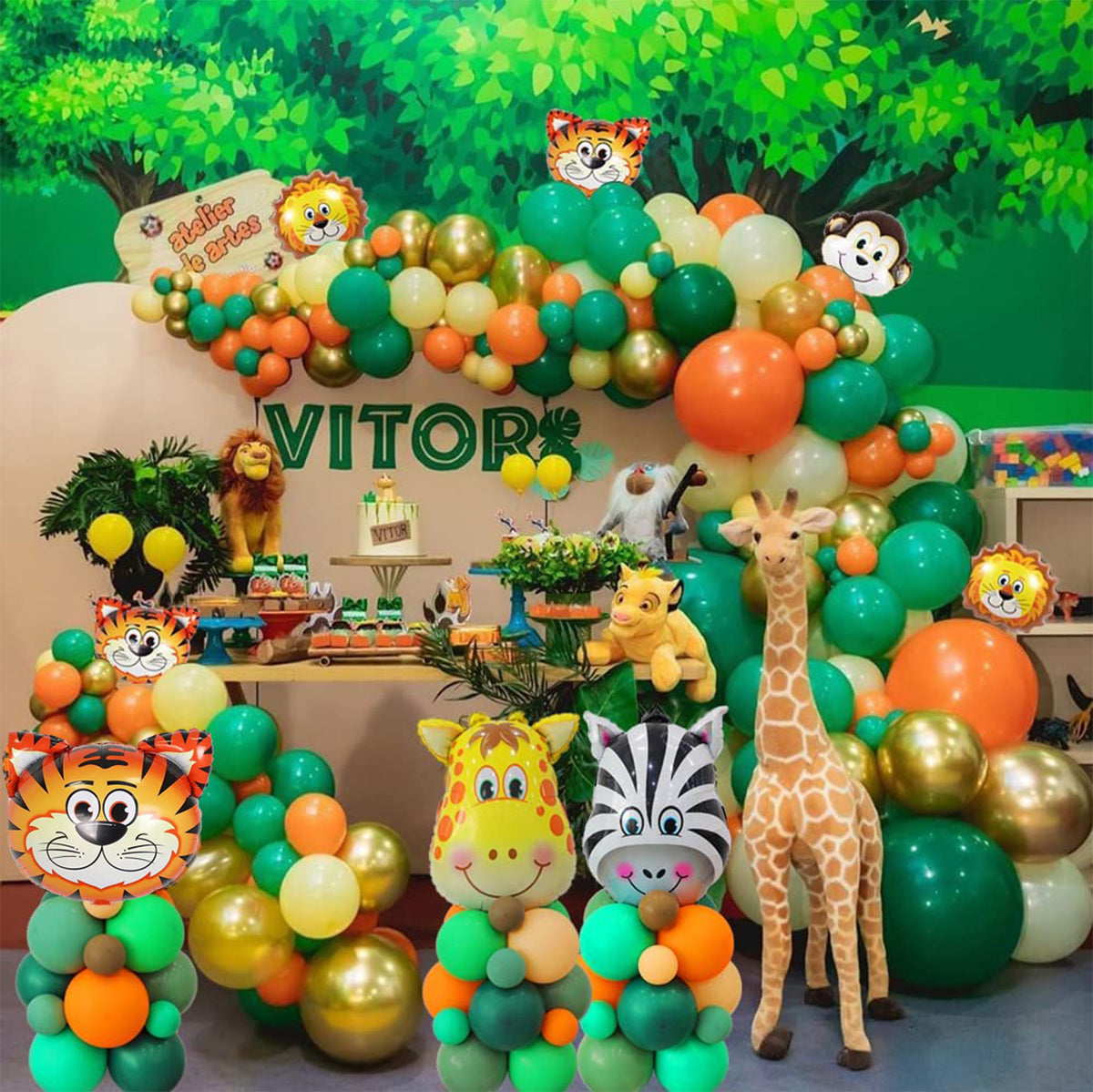 Jungle Animal Theme Green Balloon Arch Kit for Kids' Birthday Party Decorations