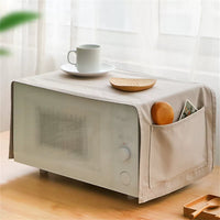 Japanese Style Microwave Oven Dust Cover with Side Pockets, Full Coverage Oil-proof Refrigerator Top Cover
