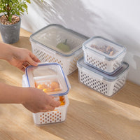 Food Storage Containers with Lids, Drainer Basket, Refrigerator Organizer for Fruits, Vegetables, Meat