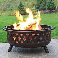 Outdoor Fire Pit with Grill Grate for Patio Heating and BBQ