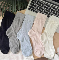 Korean Style Creamy Hollow-Out Floral Mid-Calf Socks