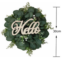 Eucalyptus and Coin Grass Wreath with Hello Sign for Door Decor