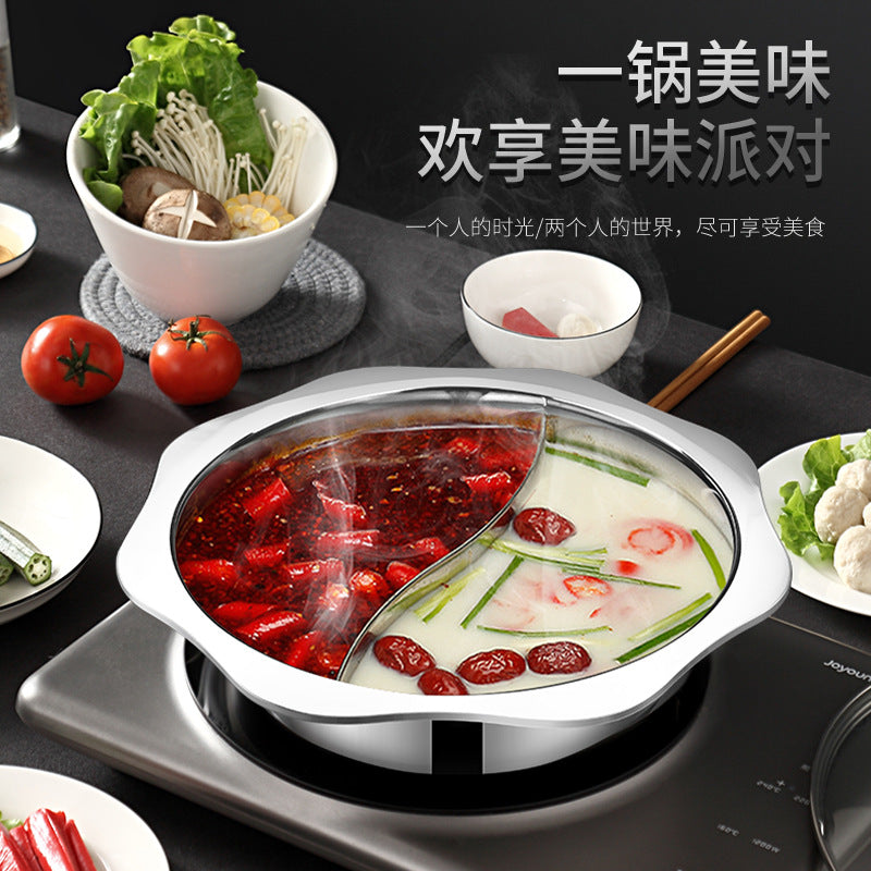 Stainless Steel Hot Pot with Divider, Large Capacity Induction Cooker Compatible Shabu Shabu Pot