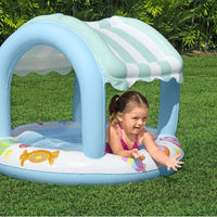Inflatable Ice Cream Shade Pool for Kids, Foldable Outdoor Play Pool with Sun Canopy
