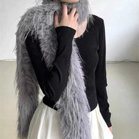 Women's Winter Tassel Plush Scarf Warm Soft Thickened Double-Layer Shawl