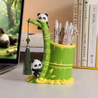 Panda Bamboo Pen Holder Ornament, Desktop Stationery Organizer, Student Gift