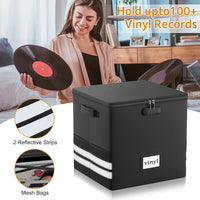 Fireproof Foldable Vinyl Record Storage Case with Lock, Waterproof LP Album Organizer Box