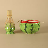 Jiu Tian Hand-Painted Watermelon Matcha Bowl Set with Spout, Japanese Style Tea Ceremony Whisking Tool