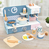 Kids Wooden Play Kitchen Stove Set with Simulation Cookware and Food