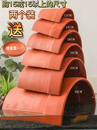 Terracotta Reptile Hideout Cave with Basking Platform for Turtles, Lizards, and Fish Tanks
