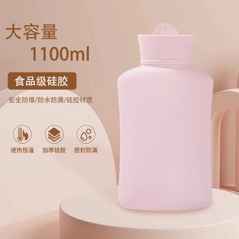 Large Capacity Food-Grade Silicone Hot Water Bottle for Bed Warming, Thickened Explosion-Proof Design