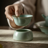 Ru Kiln Ceramic Tea Strainer Set with Holder, Vintage Style Tea Leaf Filter for Kung Fu Tea Ceremony