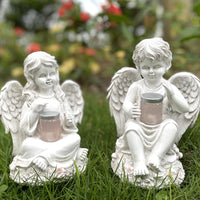 Solar-Powered Cupid Angel Boy/Girl Garden Statue with Lantern