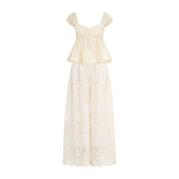 WalkinDark French Holiday Tencel Embroidered Wide-Leg Pants Set with Camisole Top