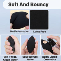 Black Mini Makeup Sponge Set - Wet & Dry Use, Blending Foundation & Concealer