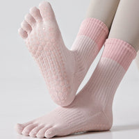 Color-Block Five-Toe Yoga Socks Non-Slip Pilates Split-Toe Mid-Calf Sports Fitness Floor Socks