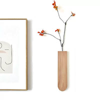 Nordic Solid Wood Wall-Mounted Vase with Faux Plants - Japanese Style Minimalist Decor