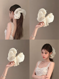 Oversized Ruffled Organza Banana Hair Clip for Women, Elegant and Face-Slimming Design
