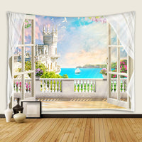 3D Ocean View Window Tapestry Wall Hanging for Bedroom Dorm Decor