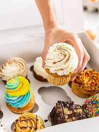 12-Cavity Cupcake Muffin Dessert Boxes with Clear Window and Inserts, Disposable Paperboard Pastry Packaging for Bakeries