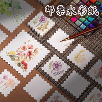 Watercolor Stamp and Ticket Shaped Paper, 300g Fine Grain, Blank Bookmarks with Serrated Edges for Art Painting