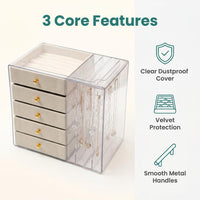 Acrylic Jewelry Organizer Box with Dustproof Lid and Display Stand for Necklaces and Earrings