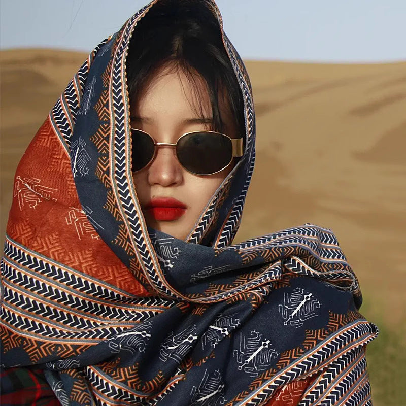 Ethnic Style Shawl Scarf for Beach Sun Protection and Travel Photography
