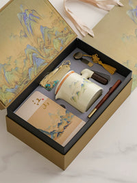 Portable Ceramic Travel Tea Set with 1 Pot, 4 Cups & Canister for Outdoor Camping & Gifts
